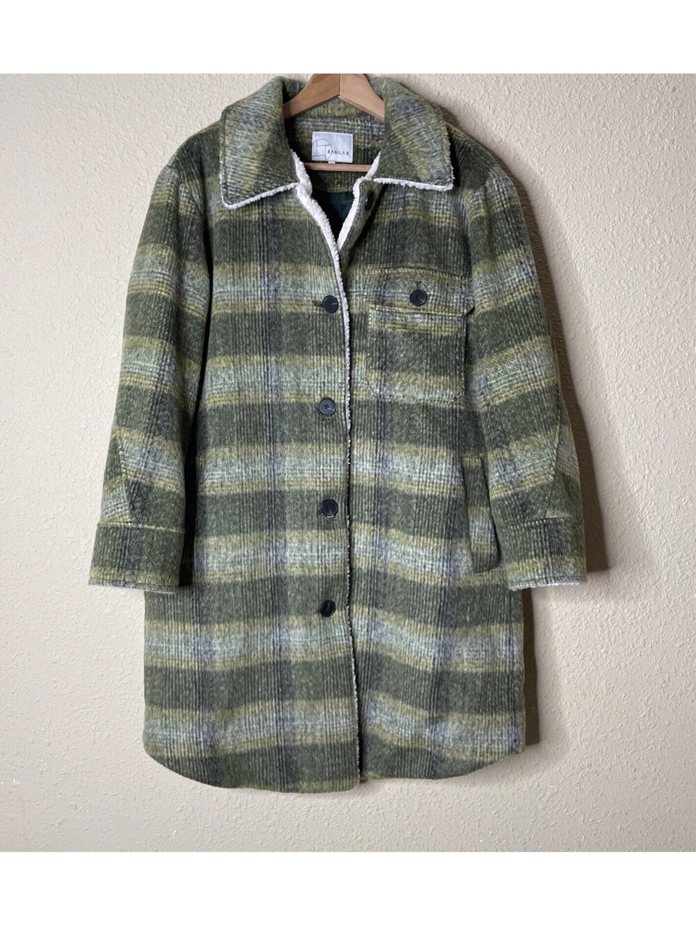 Banila B [Korean] Pea Coat Women’s Size Medium Green Plaid Quilted Lining *RE
